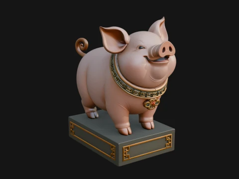 Pig on Pedestal Statue Design 1 - 3D Print Model Modelo de impresión 3D