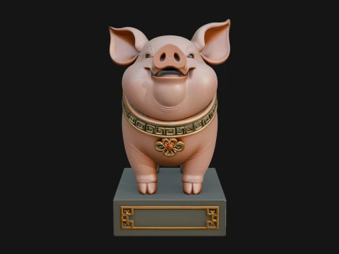 Pig on Pedestal Statue Design 1 - 3D Print Model 3D Print Model