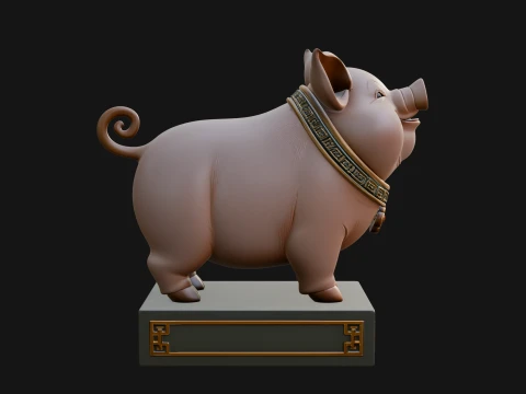 Pig on Pedestal Statue Design 1 - 3D Print Model 3D Print Model