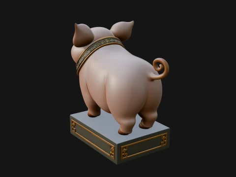 Pig on Pedestal Statue Design 1 - 3D Print Model 3D Print Model