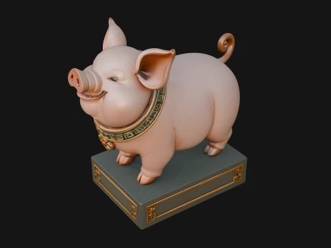 Pig on Pedestal Statue Design 1 - 3D Print Model 3D Print Model