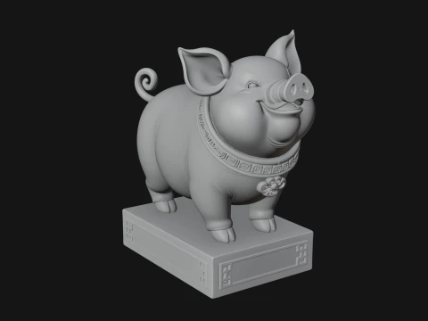 Pig on Pedestal Statue Design 1 - 3D Print Model 3D Print Model