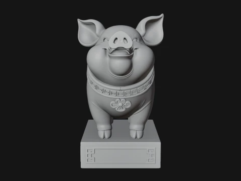 Pig on Pedestal Statue Design 1 - 3D Print Model 3D Print Model