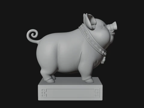 Pig on Pedestal Statue Design 1 - 3D Print Model 3D Print Model