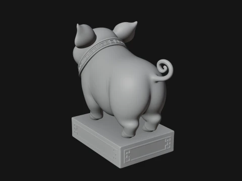Pig on Pedestal Statue Design 1 - 3D Print Model 3D Print Model