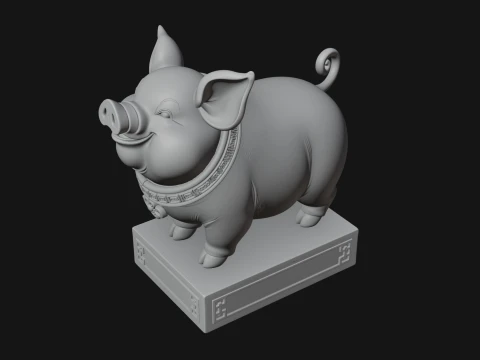 Pig on Pedestal Statue Design 1 - 3D Print Model 3D Print Model