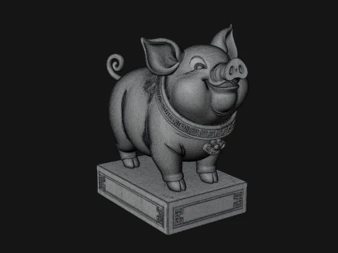 Pig on Pedestal Statue Design 1 - 3D Print Model 3D Print Model