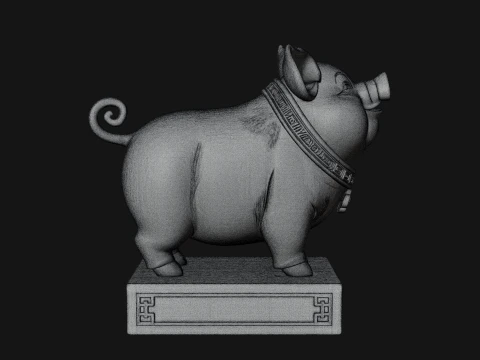 Pig on Pedestal Statue Design 1 - 3D Print Model 3D Print Model