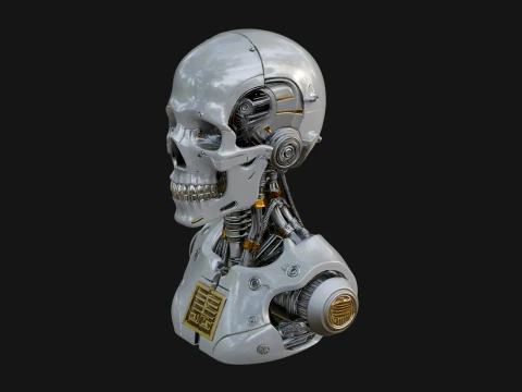 Cyborg Skull Bust Statue Design 3 - 3D Print Model Modello di stampa 3D