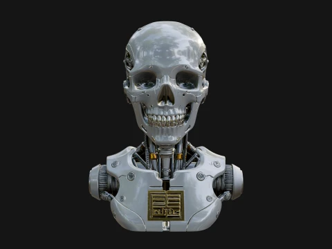 Cyborg Skull Bust Statue Design 3 - 3D Print Model 3D Print Model