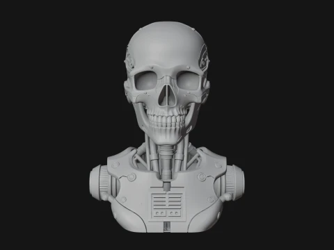 Cyborg Skull Bust Statue Design 3 - 3D Print Model 3D Print Model