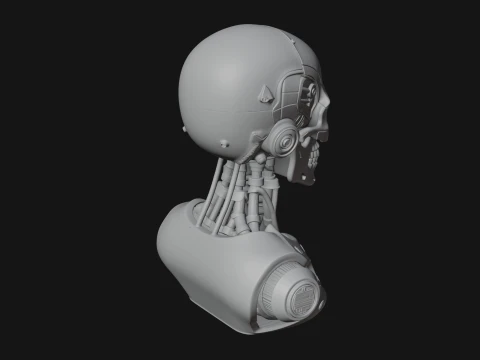 Cyborg Skull Bust Statue Design 3 - 3D Print Model 3D Print Model