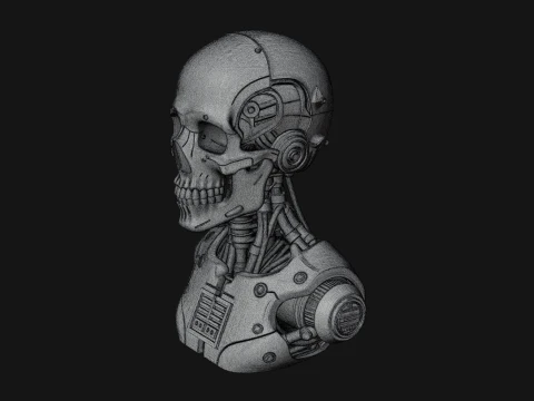 Cyborg Skull Bust Statue Design 3 - 3D Print Model 3D Print Model