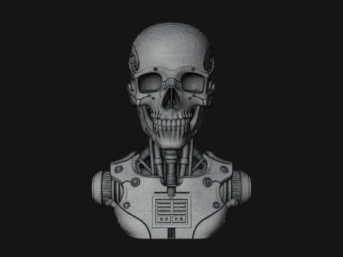 Cyborg Skull Bust Statue Design 3 - 3D Print Model 3D Print Model