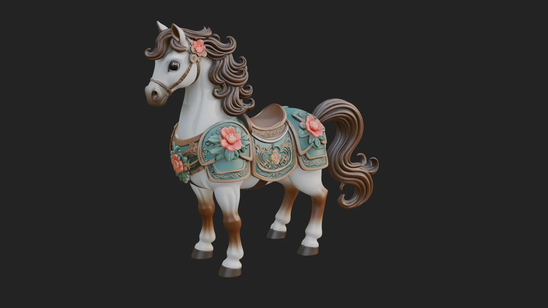 Floral Chibi Horse Statue Design 1 - 3D Print Model 3D Print Model .c4d .max .obj .3ds .fbx .stl .blend 