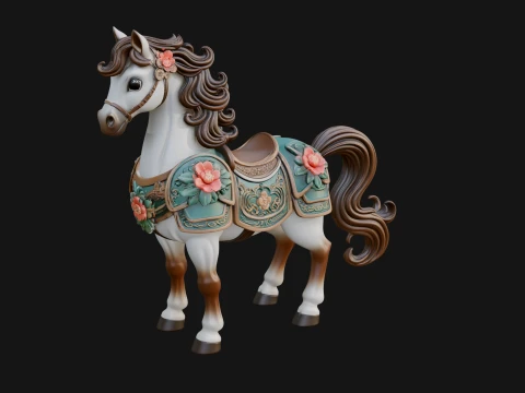 Floral Chibi Horse Statue Design 1 - 3D Print Model Modelo de impresión 3D
