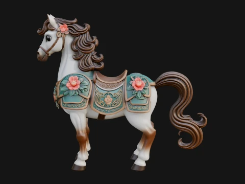 Floral Chibi Horse Statue Design 1 - 3D Print Model 3D Print Model