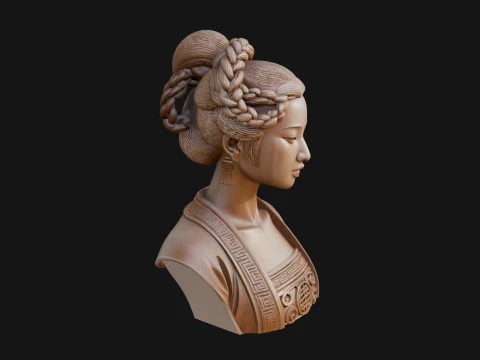 Chinese Woman Braided Bust Statue Design 2 - 3D Print Model 3D Print Model
