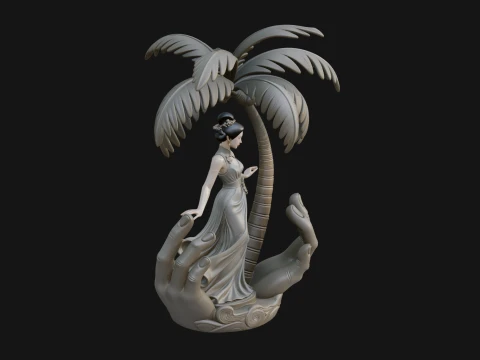 Hands Holding Palm Tree Statue Design 3 - 3D Print Model 3D Print Model