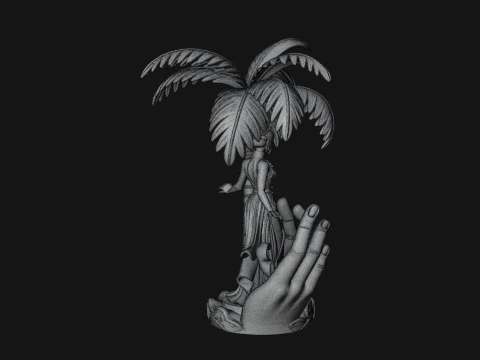 Hands Holding Palm Tree Statue Design 3 - 3D Print Model 3D Print Model