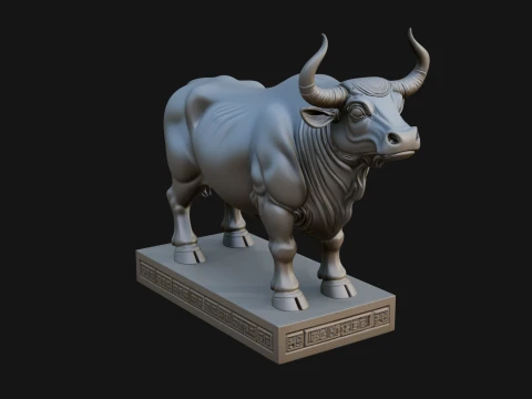 Bull on Pedestal Statue Design 1 - 3D Print Model 3D Print Model
