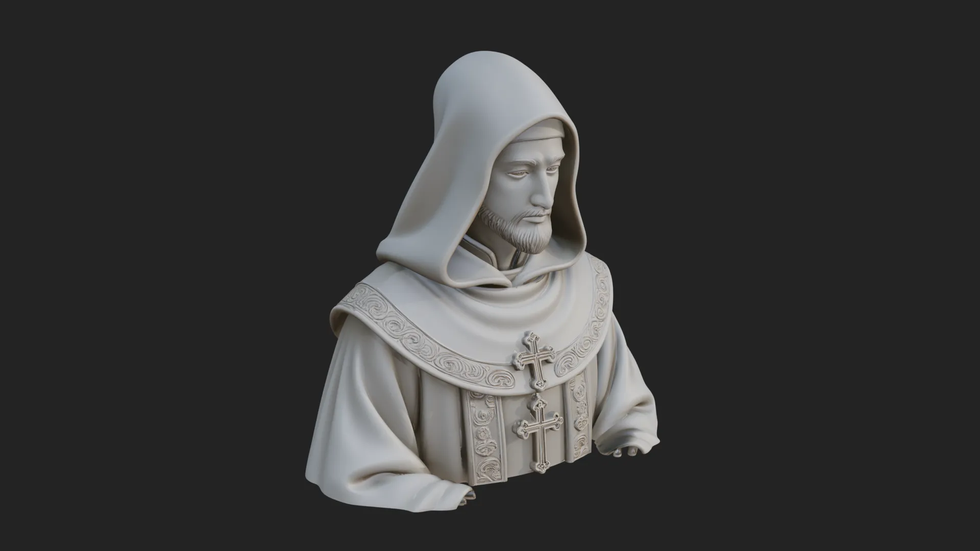 Hooded Monk Bust Statue Design 2 - 3D Print Model 3D Print Model .c4d .max .obj .3ds .fbx .stl .blend 