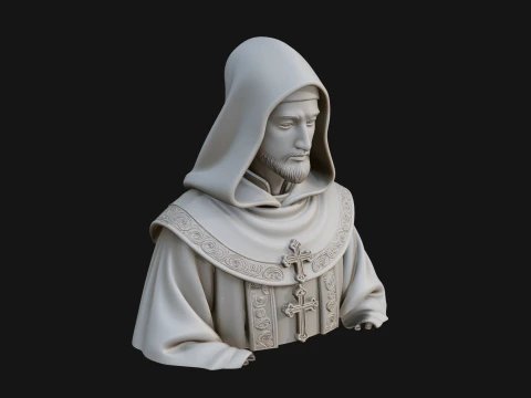 Hooded Monk Bust Statue Design 2 - 3D Print Model Modelo de Impressão 3D