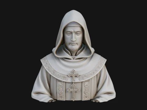Hooded Monk Bust Statue Design 2 - 3D Print Model 3D Print Model
