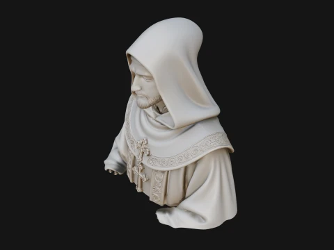 Hooded Monk Bust Statue Design 2 - 3D Print Model 3D Print Model