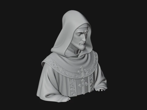 Hooded Monk Bust Statue Design 2 - 3D Print Model 3D Print Model