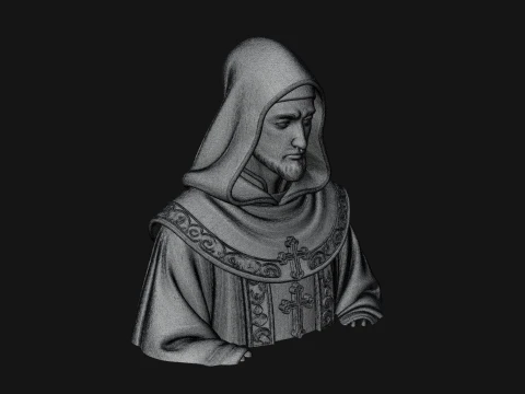 Hooded Monk Bust Statue Design 2 - 3D Print Model 3D Print Model