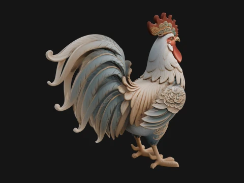 Ornate Rooster Statue Design 2 - 3D Print Model 3D Print Model