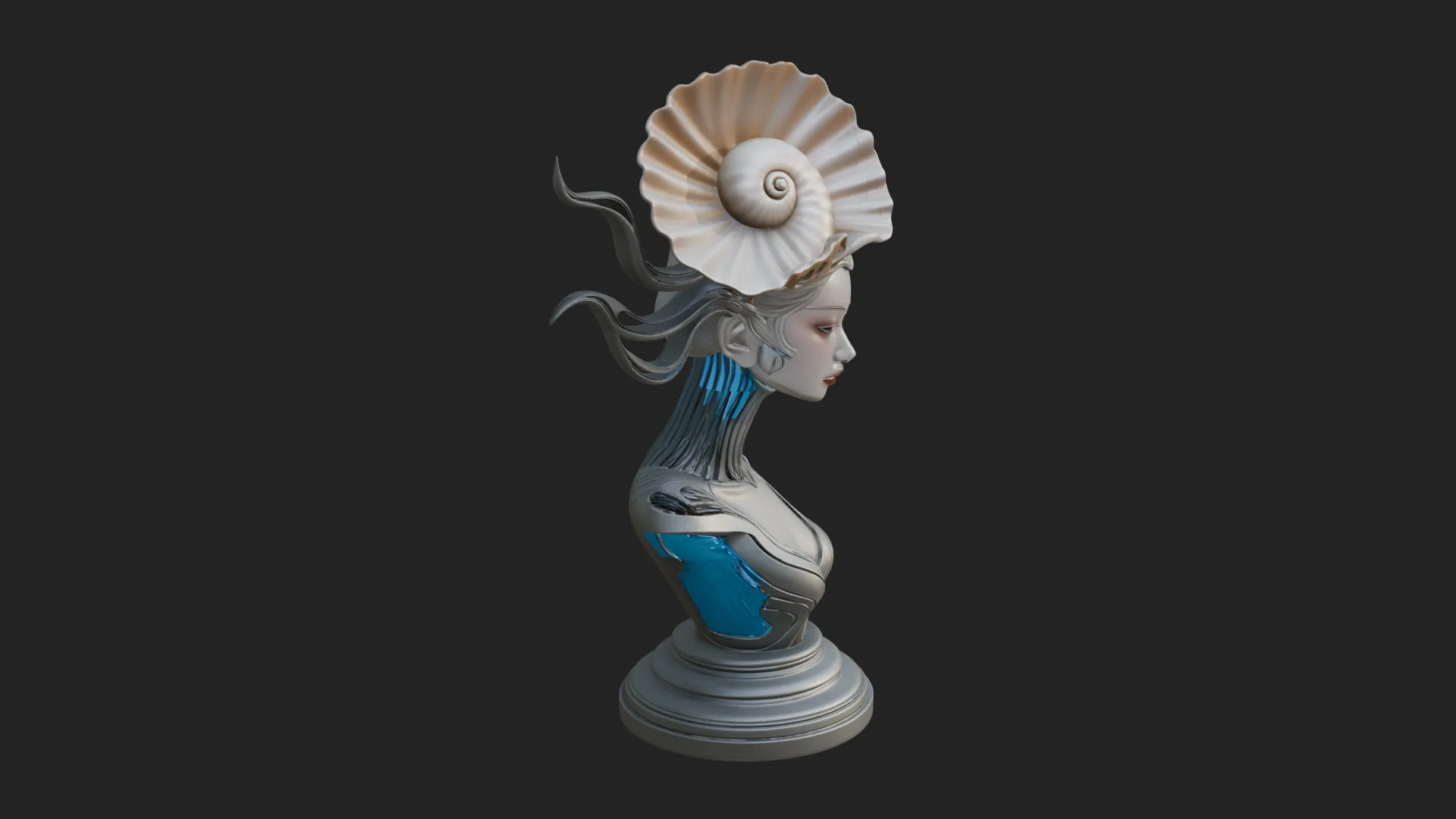Shell Crown Woman Bust Statue Design 3 - 3D Print Model 3D Print Model .c4d .max .obj .3ds .fbx .stl .blend 