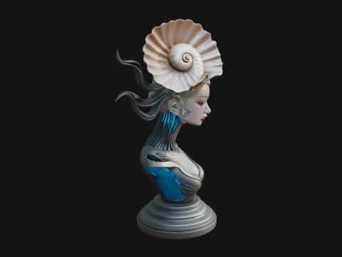 Shell Crown Woman Bust Statue Design 3 - 3D Print Model 3D Print Model