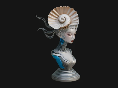 Shell Crown Woman Bust Statue Design 3 - 3D Print Model 3D Print Model