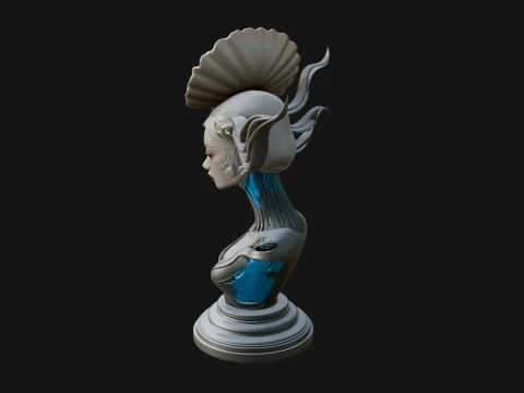 Shell Crown Woman Bust Statue Design 3 - 3D Print Model 3D Print Model