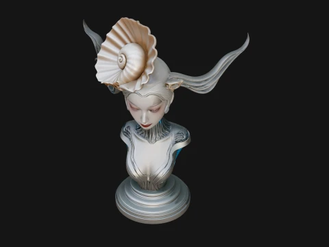 Shell Crown Woman Bust Statue Design 3 - 3D Print Model 3D Print Model