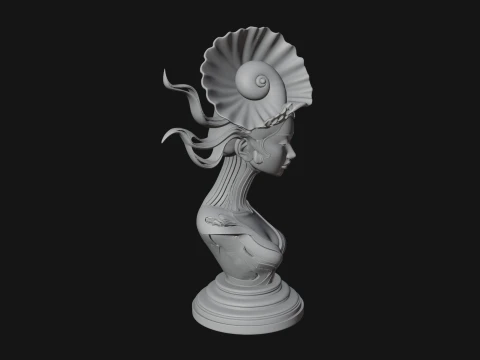Shell Crown Woman Bust Statue Design 3 - 3D Print Model 3D Print Model