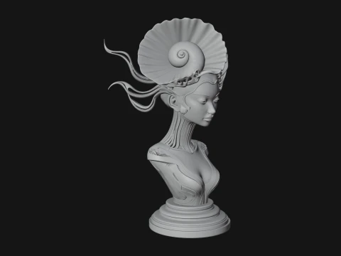Shell Crown Woman Bust Statue Design 3 - 3D Print Model 3D Print Model