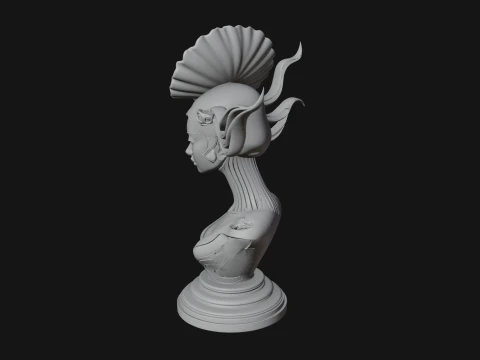 Shell Crown Woman Bust Statue Design 3 - 3D Print Model 3D Print Model