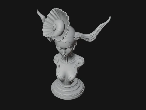 Shell Crown Woman Bust Statue Design 3 - 3D Print Model 3D Print Model