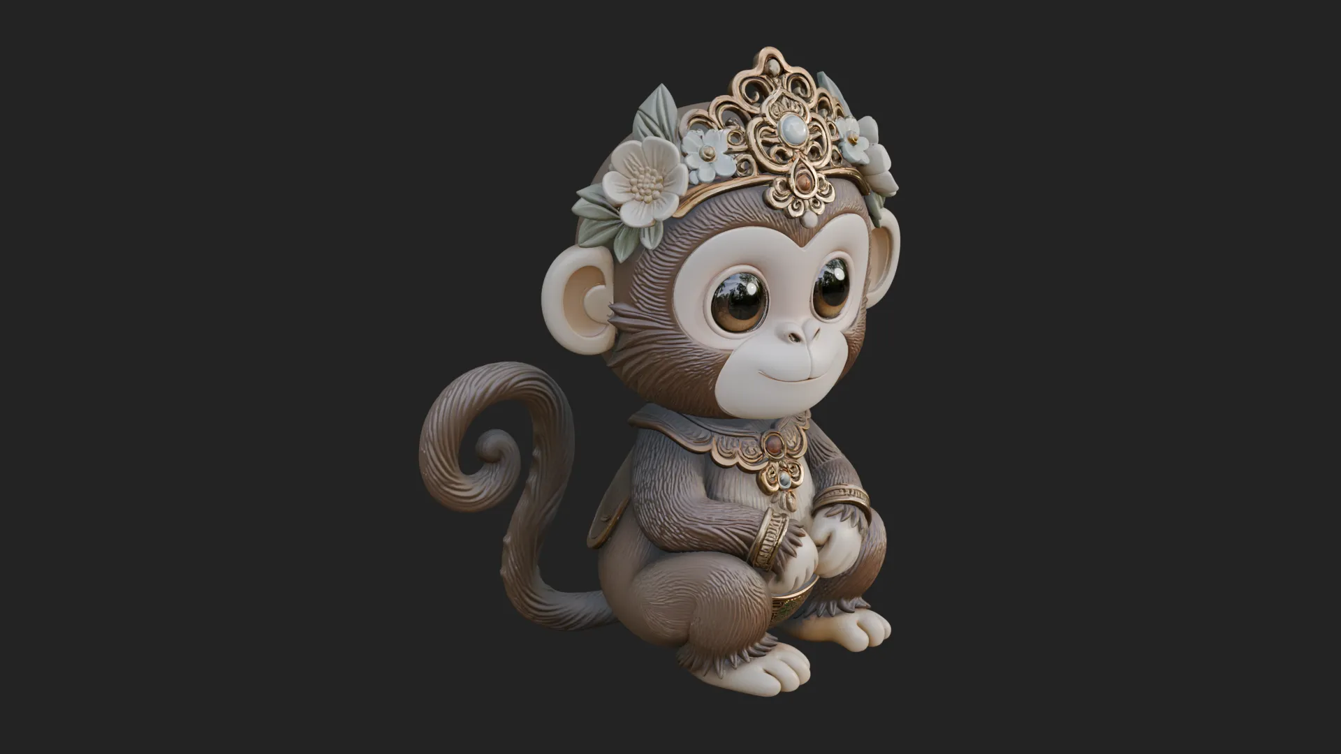 Floral Chibi Monkey Statue Design 1 - 3D Print Model 3D Print Model .c4d .max .obj .3ds .fbx .stl .blend 