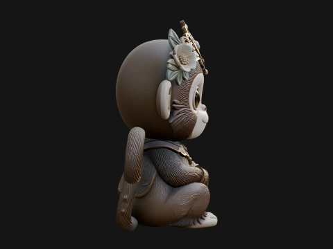 Floral Chibi Monkey Statue Design 1 - 3D Print Model 3D Print Model