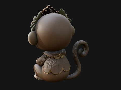 Floral Chibi Monkey Statue Design 1 - 3D Print Model 3D Print Model