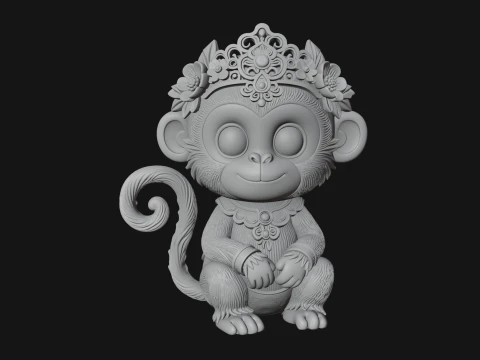 Floral Chibi Monkey Statue Design 1 - 3D Print Model 3D Print Model