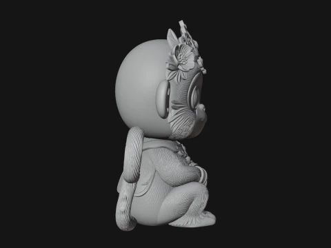 Floral Chibi Monkey Statue Design 1 - 3D Print Model 3D Print Model
