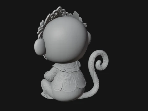 Floral Chibi Monkey Statue Design 1 - 3D Print Model 3D Print Model