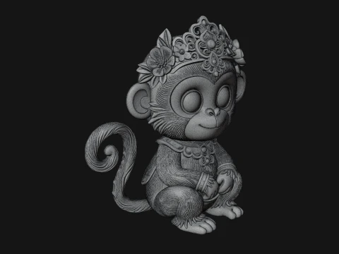 Floral Chibi Monkey Statue Design 1 - 3D Print Model 3D Print Model