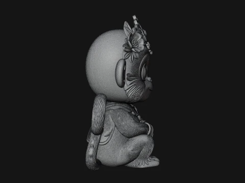 Floral Chibi Monkey Statue Design 1 - 3D Print Model 3D Print Model