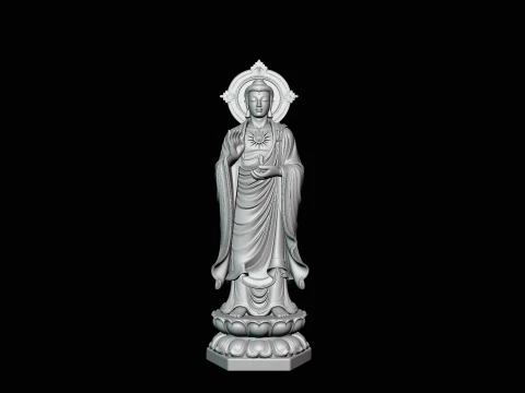 Standing Guanyin on Lotus Statue Design 2 - 3D Print Model 3D Print Model